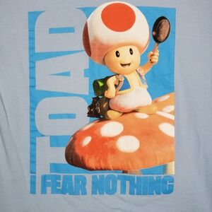 Super Mario Bros Movie M Toad Fear Nothing Graphic Tee Shirt Blue Video Game